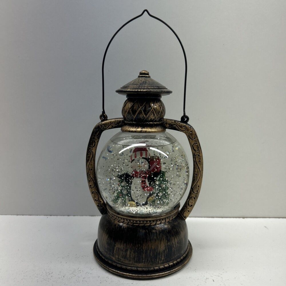 Christmas Penguin Glittering Water LED Light Snow Globe Lantern Tested & Working